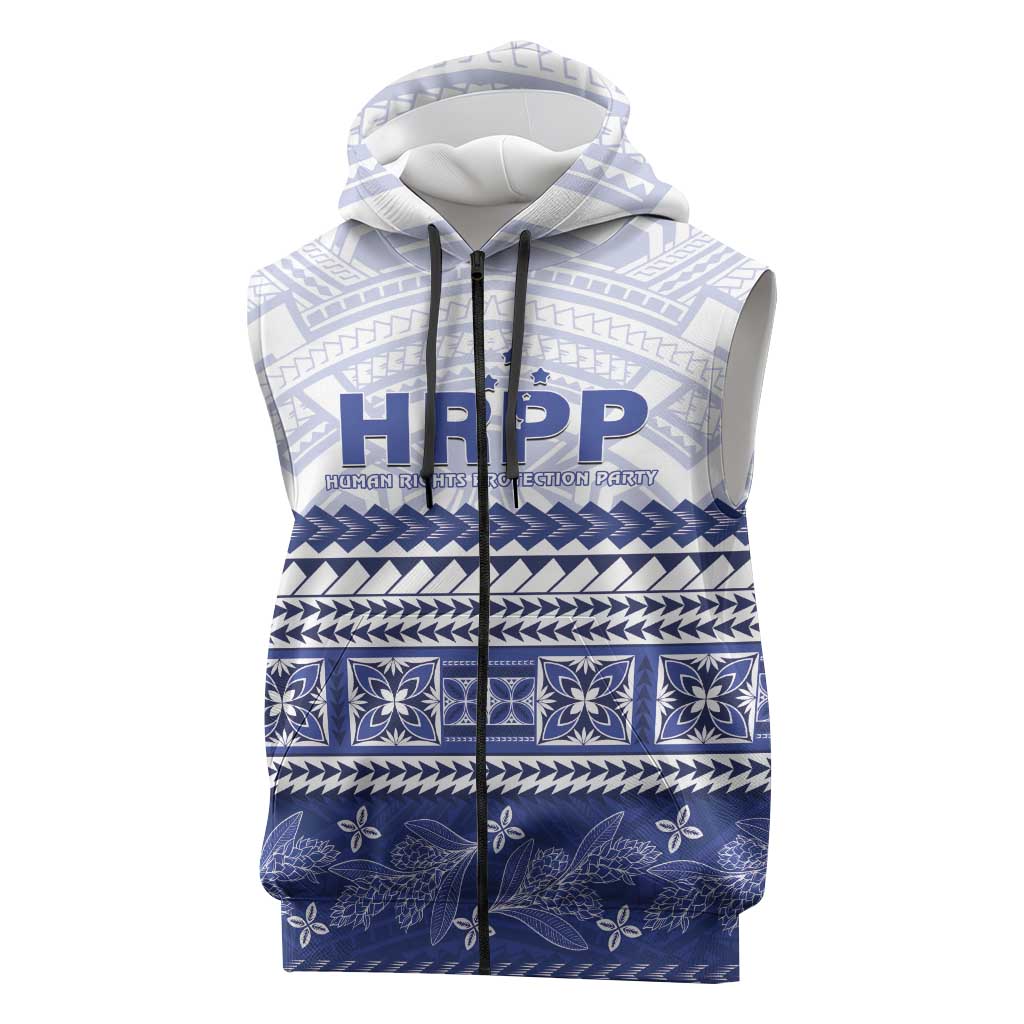 Personalised HRPP Samoa Siapo Sleeveless Zip Hoodie Teuila Flowers Samoan Pattern LT14 White - Polynesian Pride