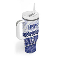Personalised HRPP Samoa Siapo Tumbler With Handle Teuila Flowers Samoan Pattern - Polynesian Pride