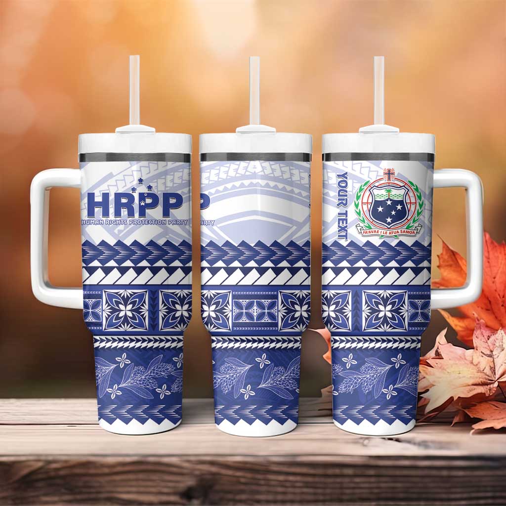 Personalised HRPP Samoa Siapo Tumbler With Handle Teuila Flowers Samoan Pattern - Polynesian Pride