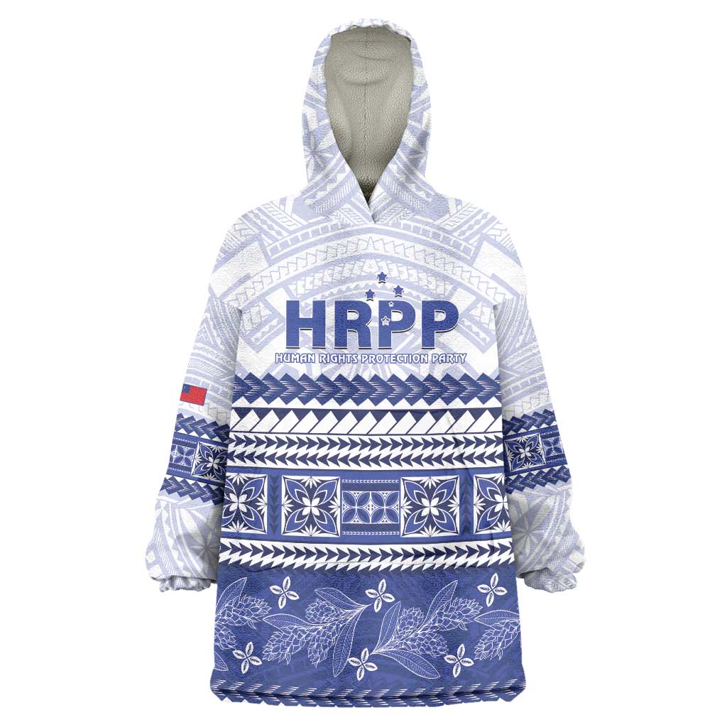 Personalised HRPP Samoa Siapo Wearable Blanket Hoodie Teuila Flowers Samoan Pattern LT14 One Size White - Polynesian Pride