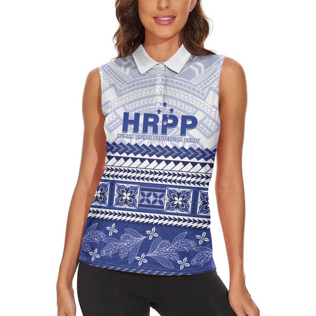 Personalised HRPP Samoa Siapo Women Sleeveless Polo Shirt Teuila Flowers Samoan Pattern - Polynesian Pride