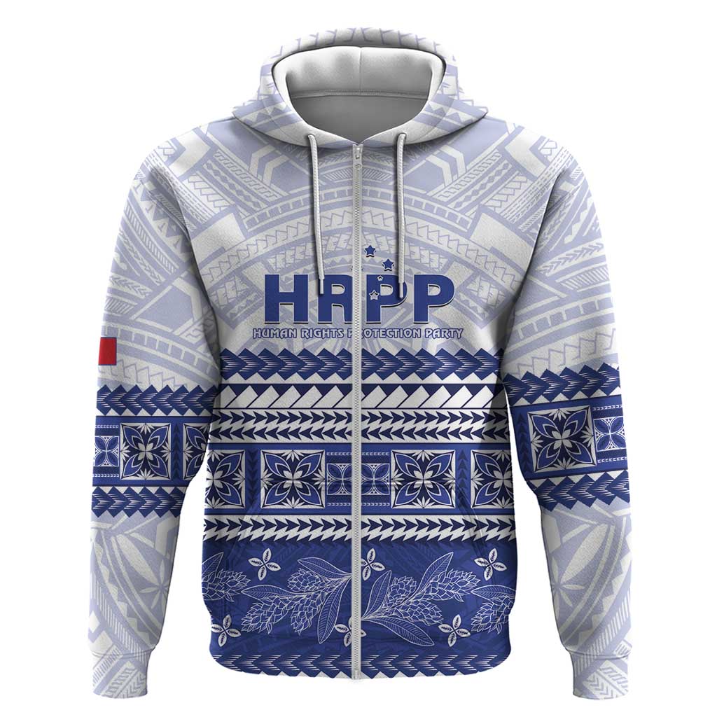 Personalised HRPP Samoa Siapo Zip Hoodie Teuila Flowers Samoan Pattern LT14 Zip Hoodie White - Polynesian Pride