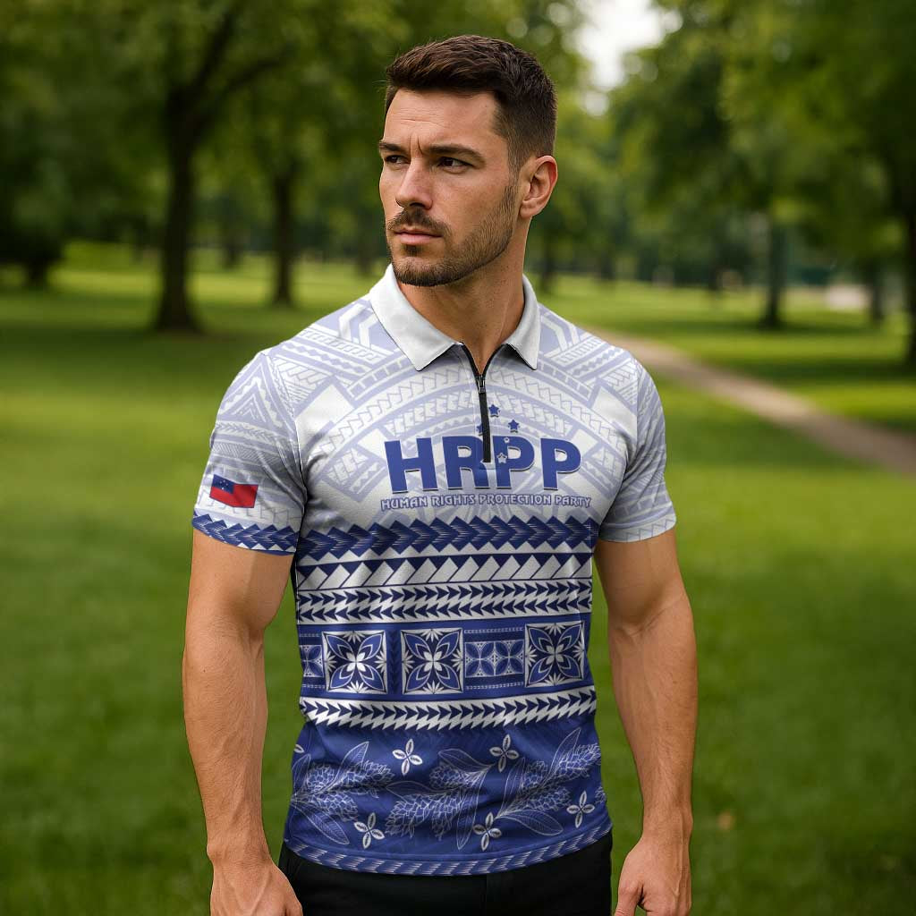 Personalised HRPP Samoa Siapo Zipper Polo Shirt Teuila Flowers Samoan Pattern - Polynesian Pride