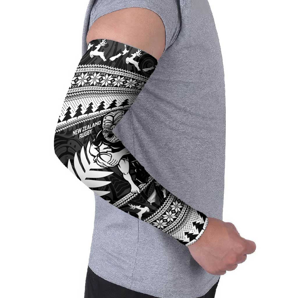 New Zealand Christmas Rugby Personalised Arm Sleeves Meri Kirihimete All Black Maori - Polynesian Pride