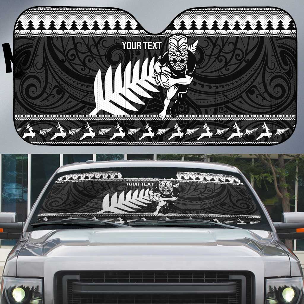 New Zealand Christmas Rugby Personalised Auto Sun Shade Meri Kirihimete All Black Maori - Polynesian Pride