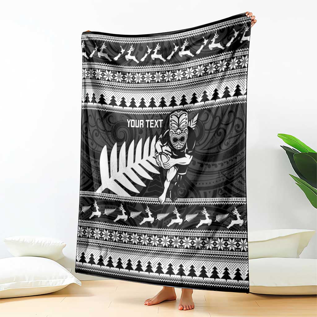 New Zealand Christmas Rugby Personalised Blanket Meri Kirihimete All Black Maori - Polynesian Pride