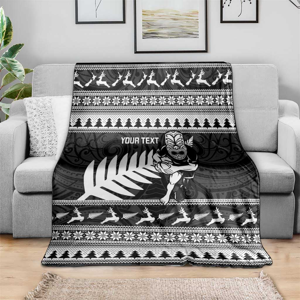 New Zealand Christmas Rugby Personalised Blanket Meri Kirihimete All Black Maori - Polynesian Pride