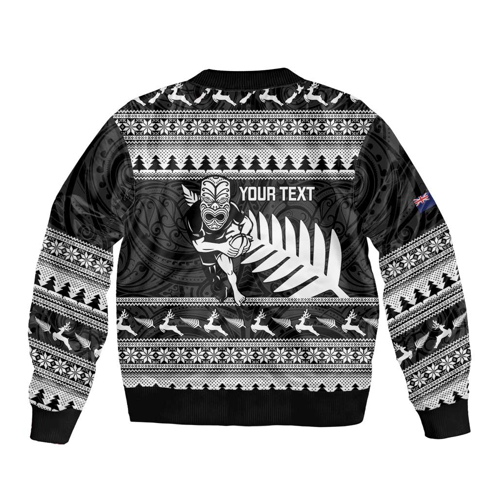 New Zealand Christmas Rugby Personalised Bomber Jacket Meri Kirihimete All Black Maori - Polynesian Pride