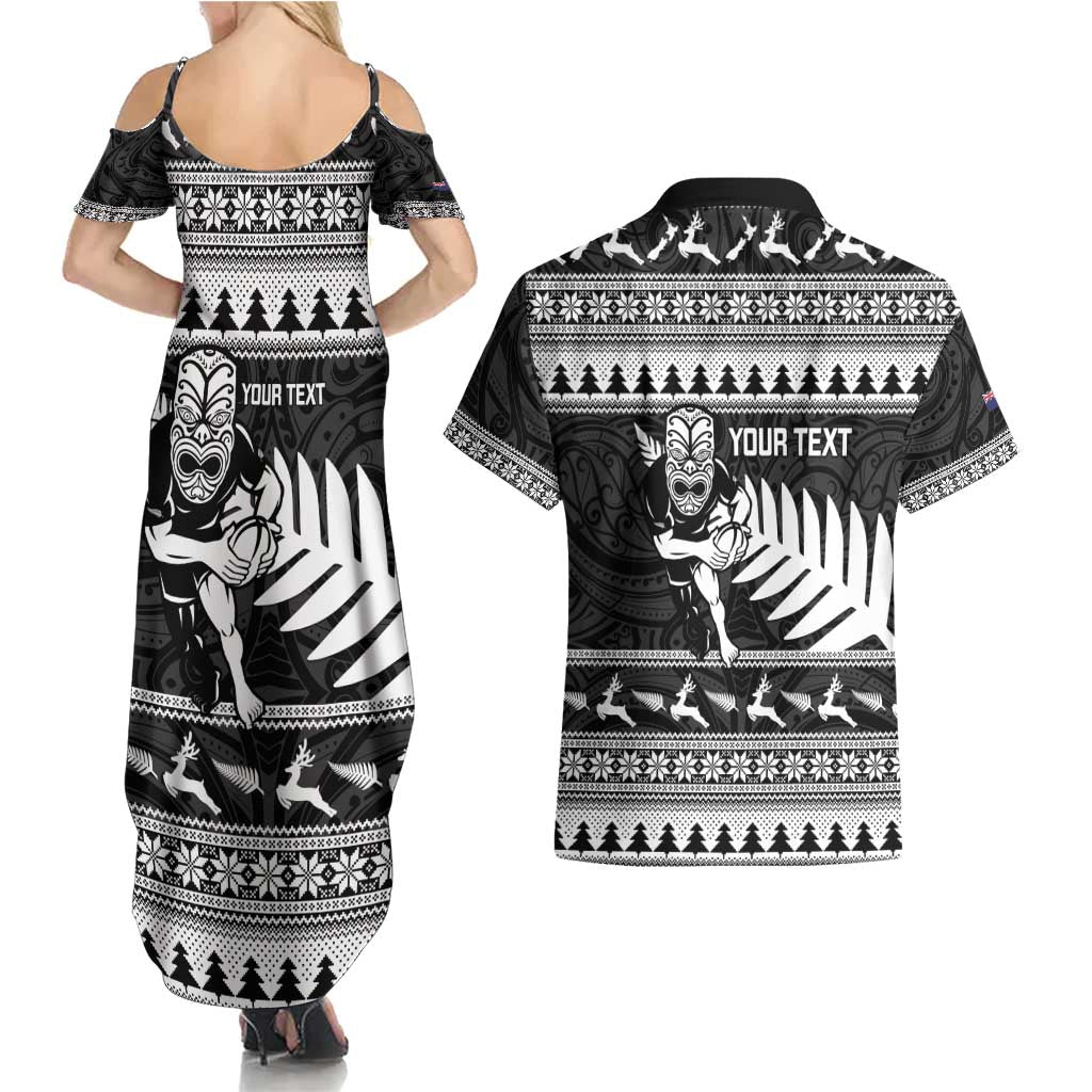 New Zealand Christmas Rugby Personalised Couples Matching Summer Maxi Dress and Hawaiian Shirt Meri Kirihimete All Black Maori - Polynesian Pride