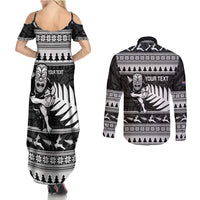New Zealand Christmas Rugby Personalised Couples Matching Summer Maxi Dress and Long Sleeve Button Shirt Meri Kirihimete All Black Maori - Polynesian Pride