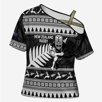 New Zealand Christmas Rugby Personalised Cross Shoulder Shirt Meri Kirihimete All Black Maori - Polynesian Pride