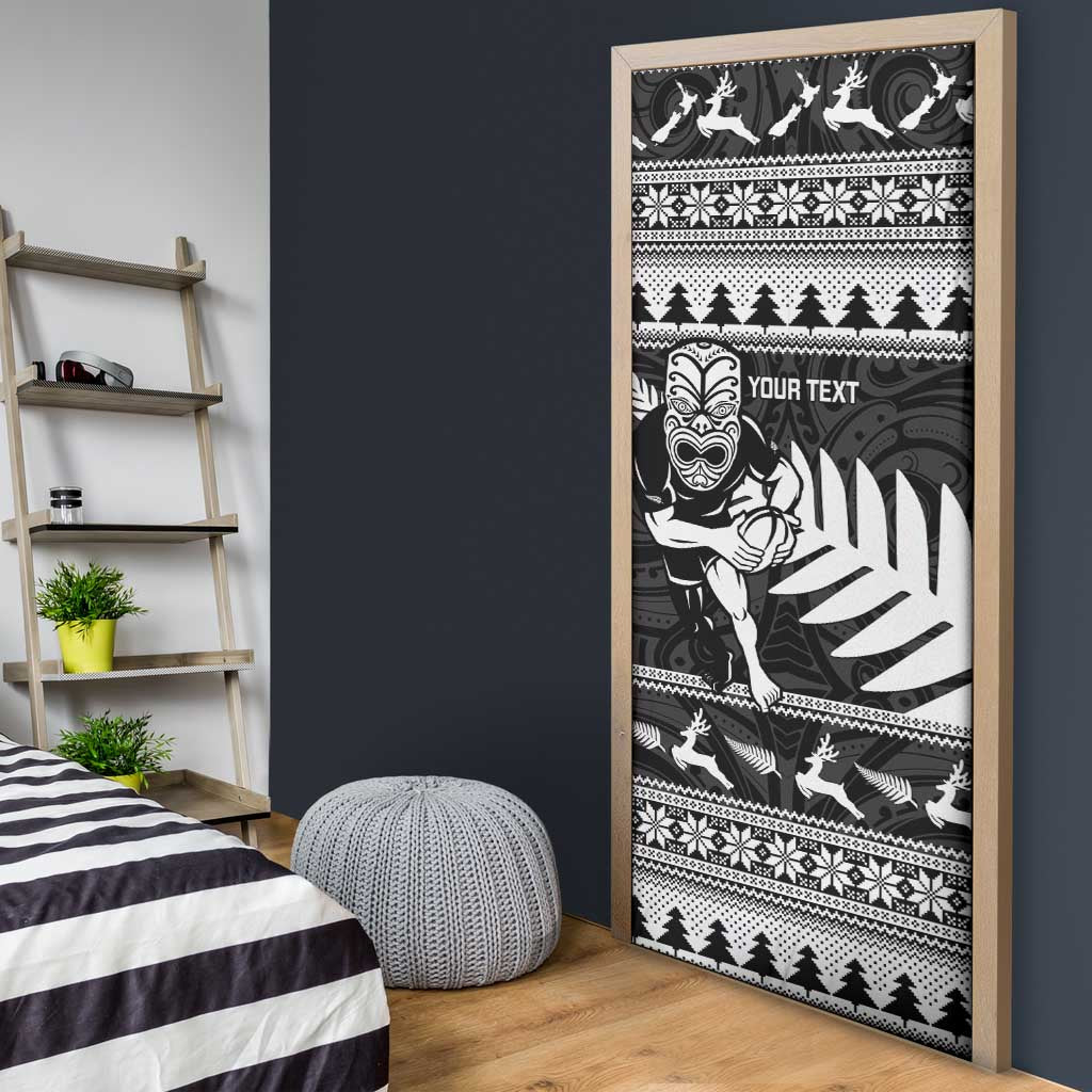 New Zealand Christmas Rugby Personalised Door Cover Meri Kirihimete All Black Maori - Polynesian Pride