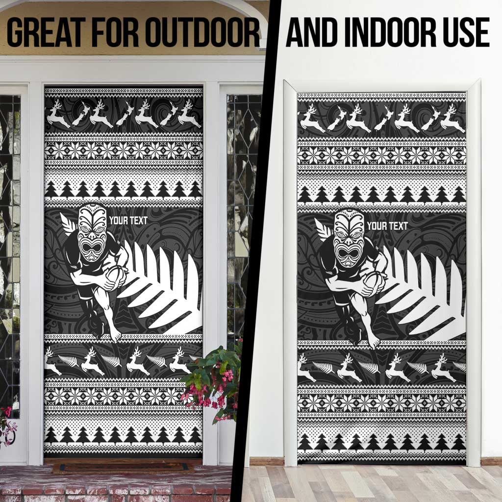 New Zealand Christmas Rugby Personalised Door Cover Meri Kirihimete All Black Maori - Polynesian Pride
