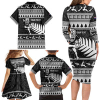 New Zealand Christmas Rugby Personalised Family Matching Long Sleeve Bodycon Dress and Hawaiian Shirt Meri Kirihimete All Black Maori - Polynesian Pride
