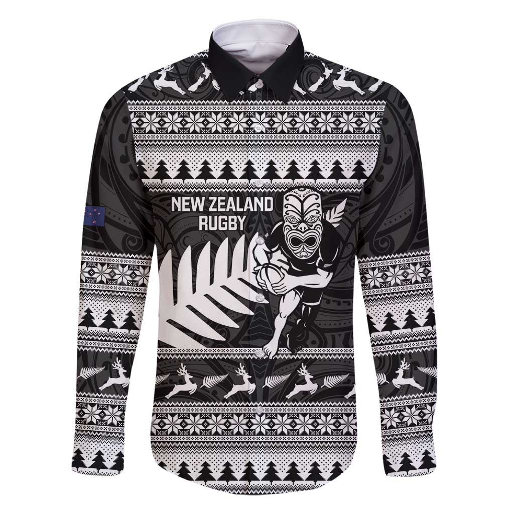 New Zealand Christmas Rugby Personalised Family Matching Long Sleeve Bodycon Dress and Hawaiian Shirt Meri Kirihimete All Black Maori - Polynesian Pride