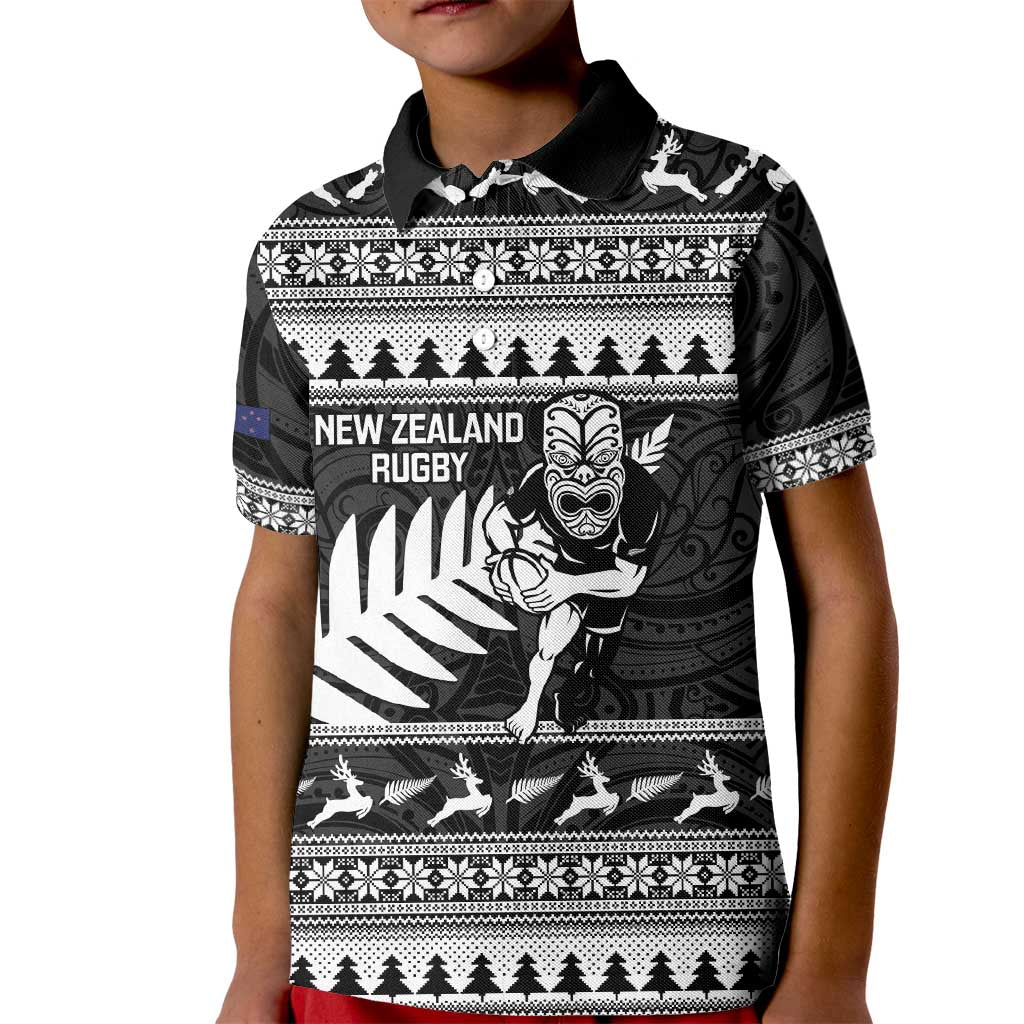 New Zealand Christmas Rugby Personalised Kid Polo Shirt Meri Kirihimete All Black Maori - Polynesian Pride