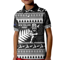 New Zealand Christmas Rugby Personalised Kid Polo Shirt Meri Kirihimete All Black Maori - Polynesian Pride