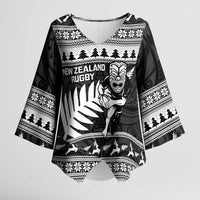 New Zealand Christmas Rugby Personalised Kimono Sleeve Blouse Meri Kirihimete All Black Maori - Polynesian Pride