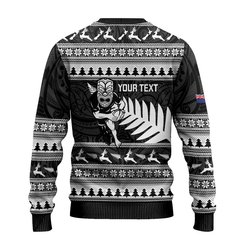 New Zealand Christmas Rugby Personalised Ugly Christmas Sweater Meri Kirihimete All Black Maori - Polynesian Pride