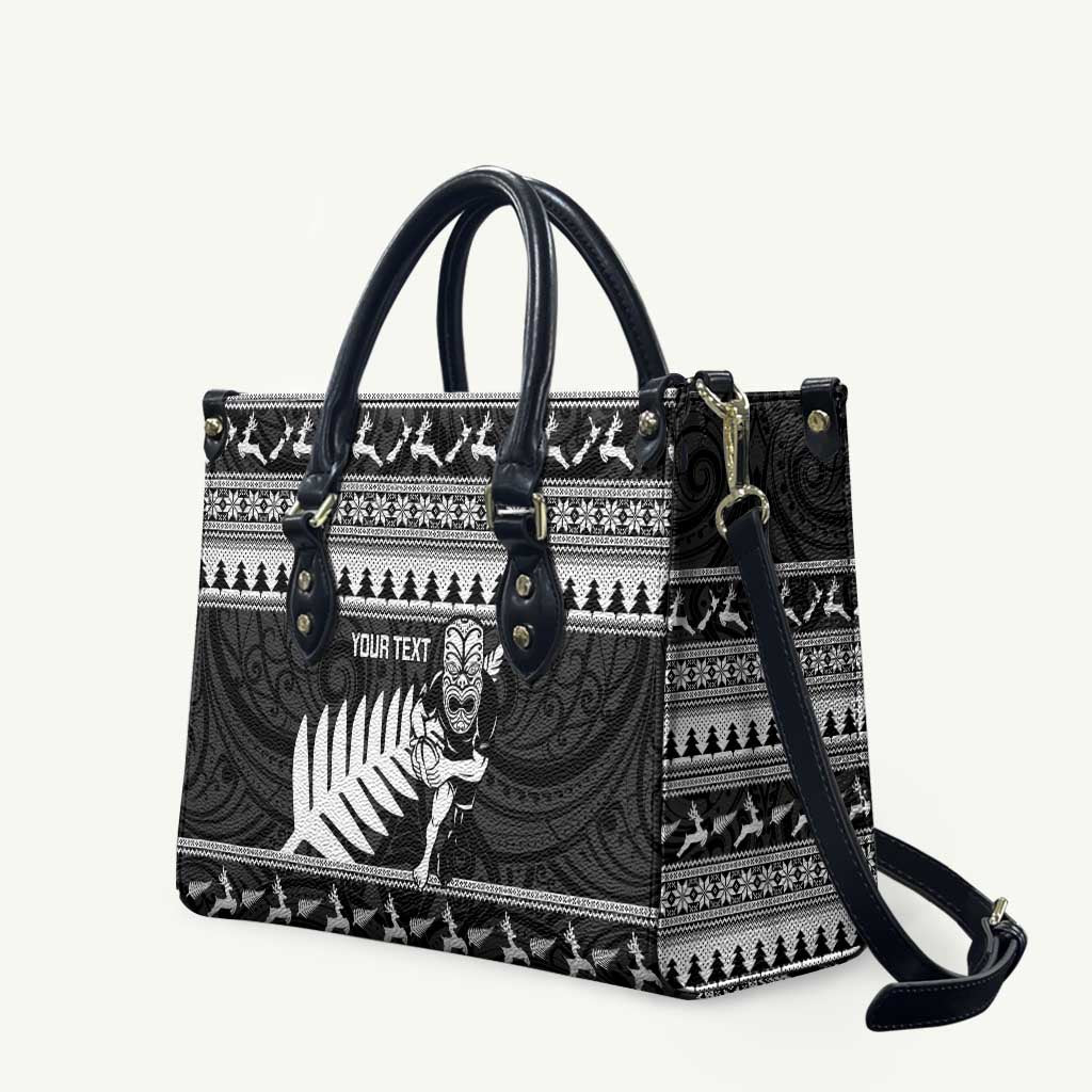 New Zealand Christmas Rugby Personalised Leather Bag Meri Kirihimete All Black Maori - Polynesian Pride