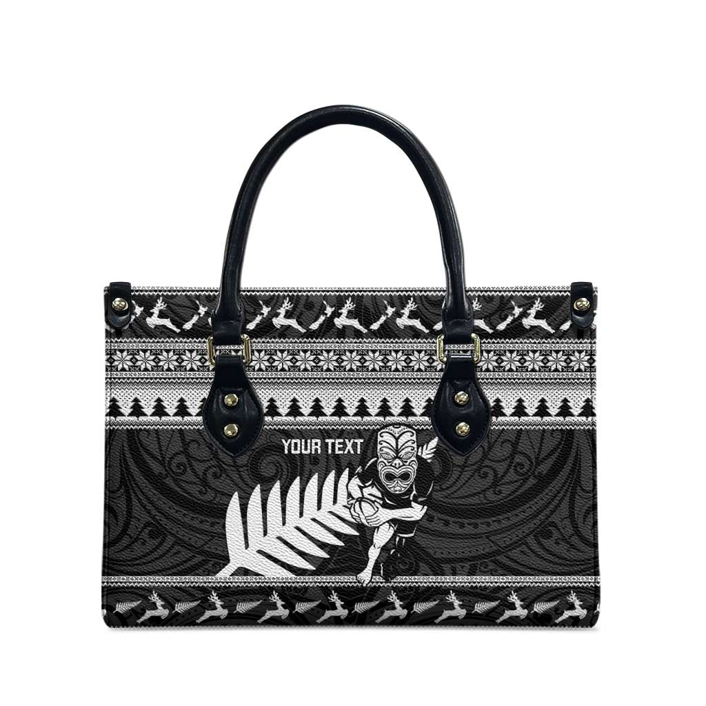 New Zealand Christmas Rugby Personalised Leather Bag Meri Kirihimete All Black Maori - Polynesian Pride