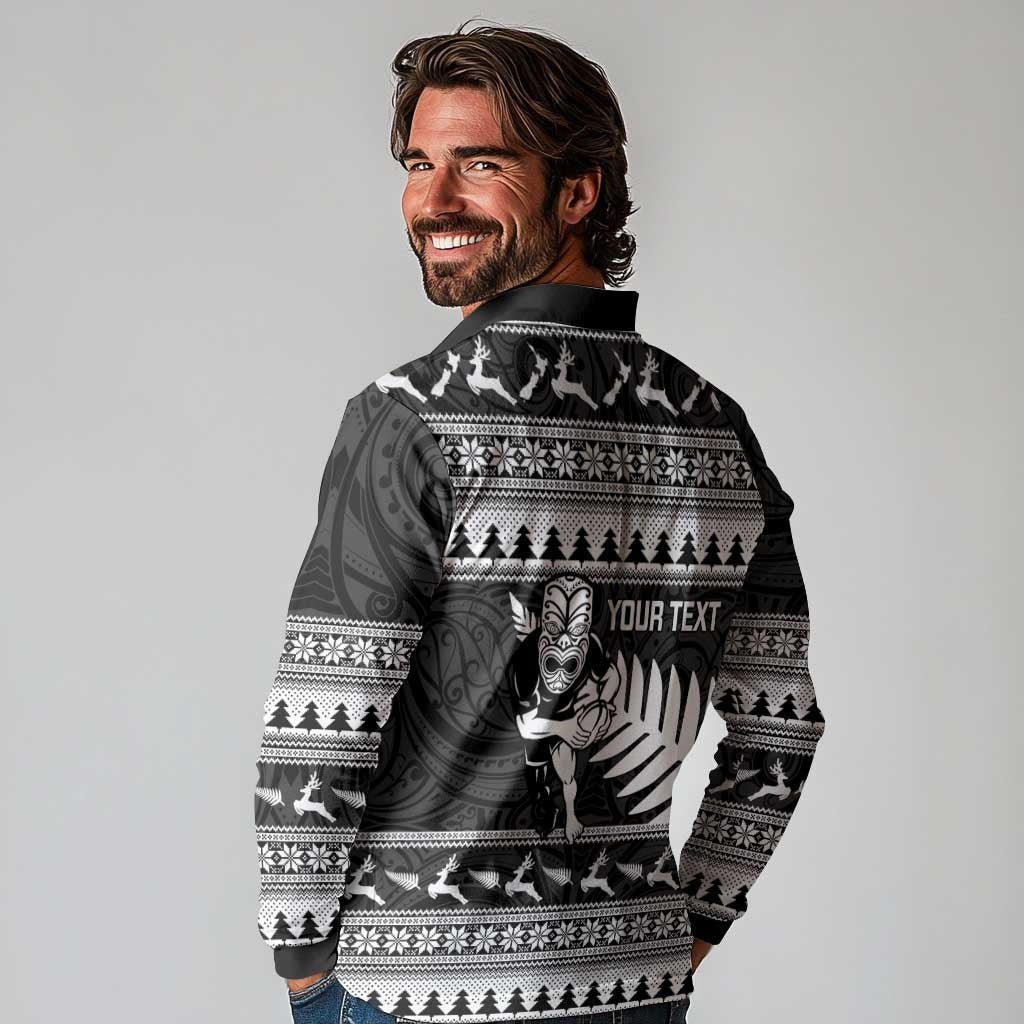 New Zealand Christmas Rugby Personalised Long Sleeve Polo Shirt Meri Kirihimete All Black Maori - Polynesian Pride