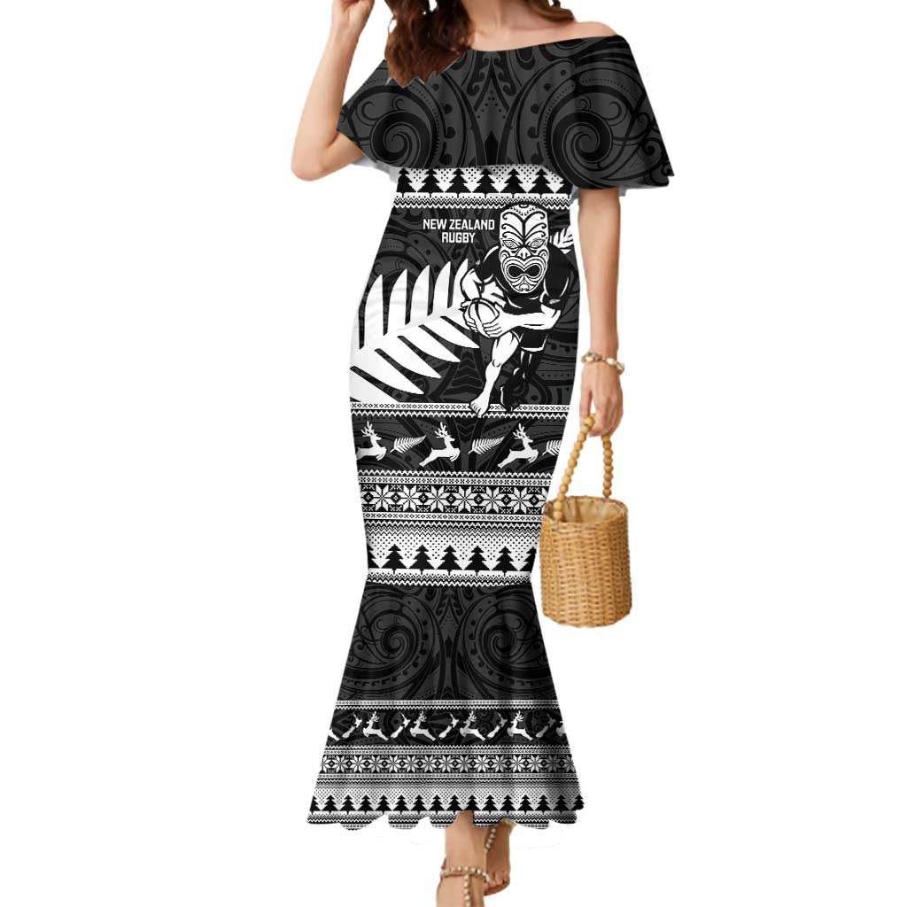 New Zealand Christmas Rugby Personalised Mermaid Dress Meri Kirihimete All Black Maori - Polynesian Pride
