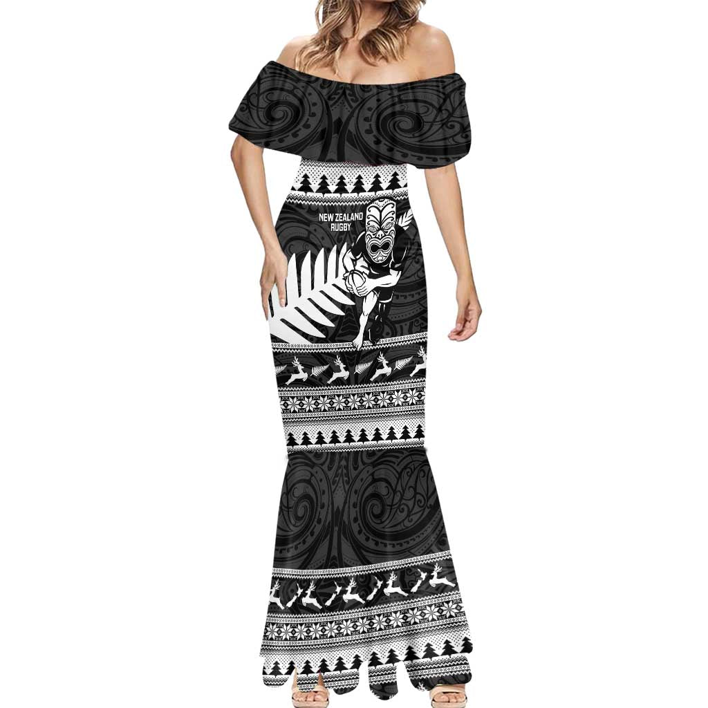 New Zealand Christmas Rugby Personalised Mermaid Dress Meri Kirihimete All Black Maori - Polynesian Pride