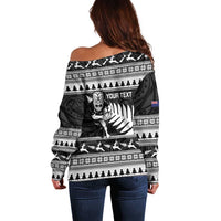 New Zealand Christmas Rugby Personalised Off Shoulder Sweater Meri Kirihimete All Black Maori - Polynesian Pride