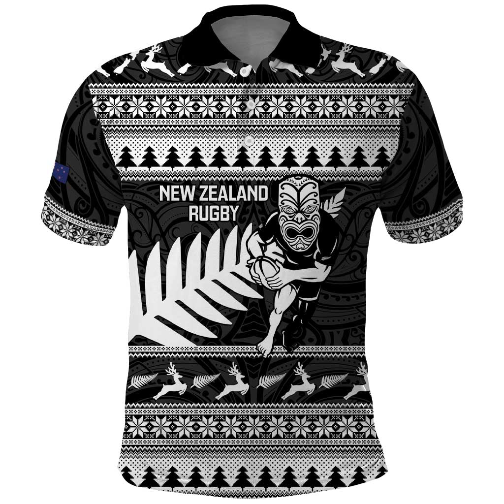 New Zealand Christmas Rugby Personalised Polo Shirt Meri Kirihimete All Black Maori - Polynesian Pride
