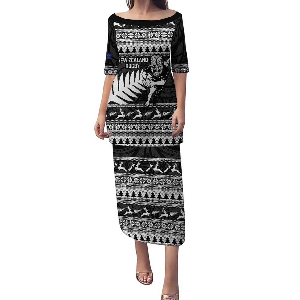 New Zealand Christmas Rugby Personalised Puletasi Meri Kirihimete All Black Maori - Polynesian Pride