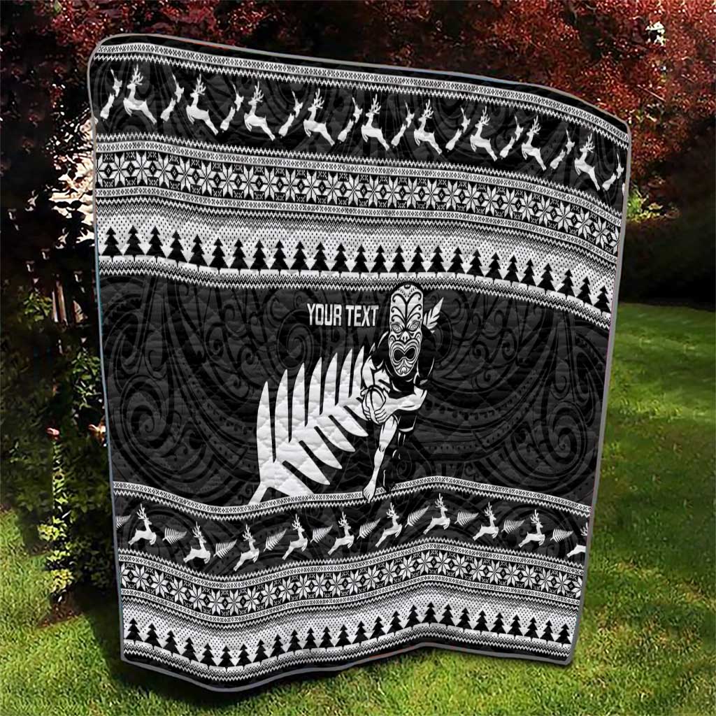 New Zealand Christmas Rugby Personalised Quilt Meri Kirihimete All Black Maori - Polynesian Pride