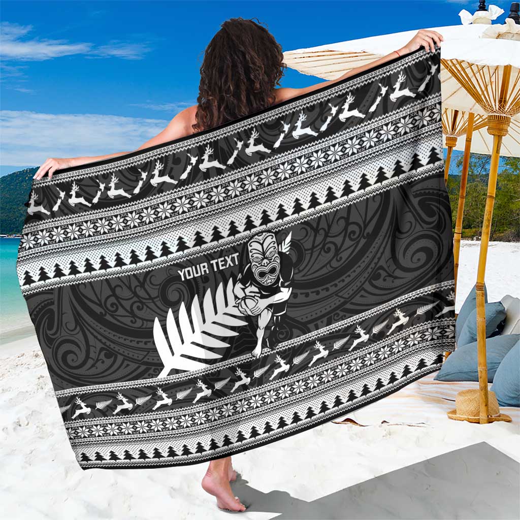 New Zealand Christmas Rugby Personalised Sarong Meri Kirihimete All Black Maori - Polynesian Pride