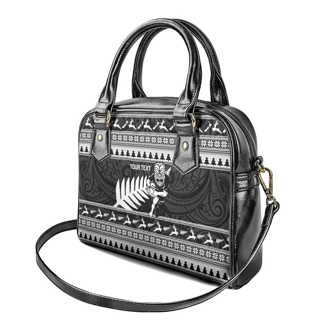 New Zealand Christmas Rugby Personalised Shoulder Handbag Meri Kirihimete All Black Maori - Polynesian Pride