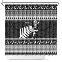 New Zealand Christmas Rugby Personalised Shower Curtain Meri Kirihimete All Black Maori - Polynesian Pride