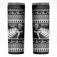 New Zealand Christmas Rugby Personalised Skinny Tumbler Meri Kirihimete All Black Maori - Polynesian Pride