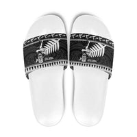New Zealand Christmas Rugby Personalised Slide Sandals Meri Kirihimete All Black Maori - Polynesian Pride