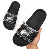 New Zealand Christmas Rugby Personalised Slide Sandals Meri Kirihimete All Black Maori - Polynesian Pride