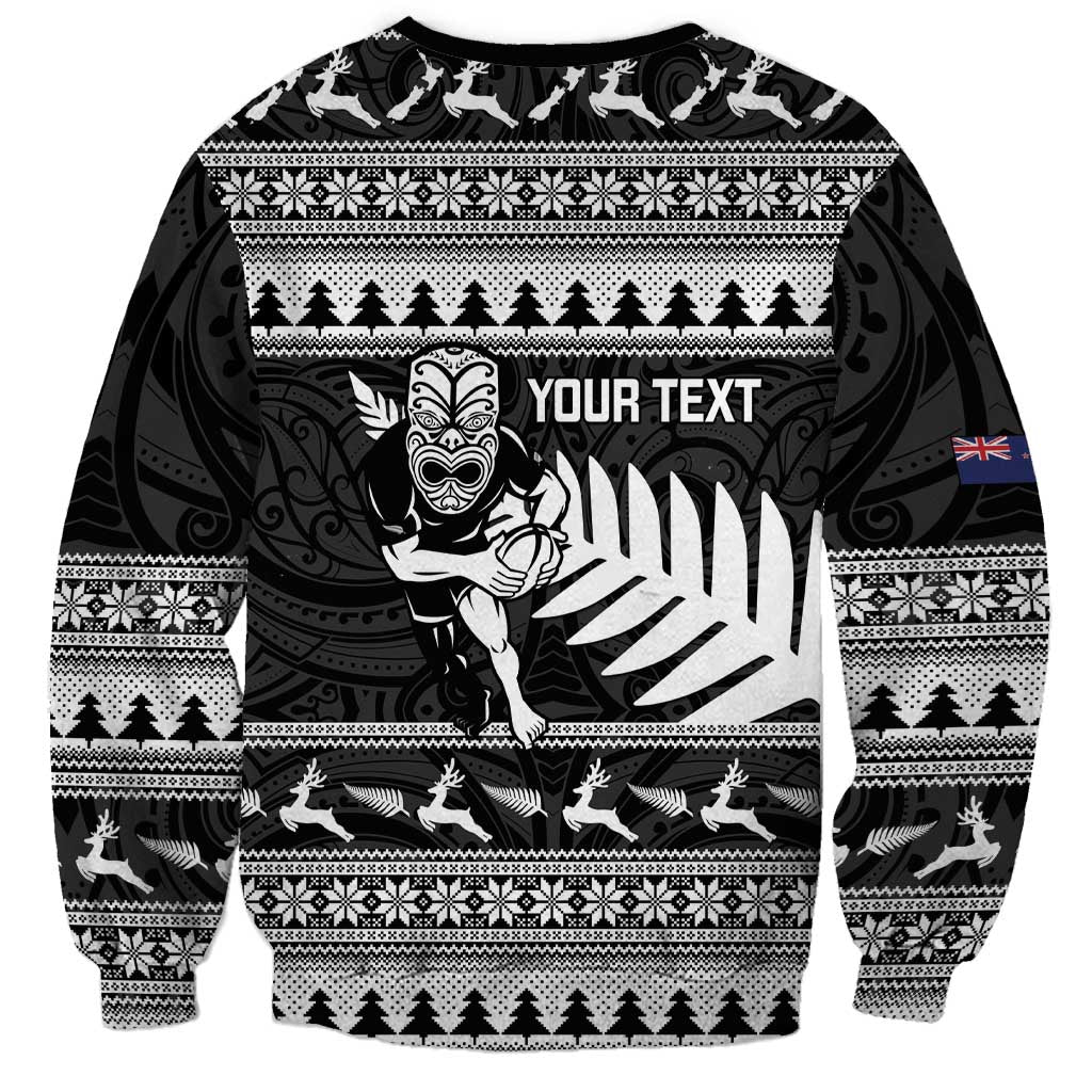 New Zealand Christmas Rugby Personalised Sweatshirt Meri Kirihimete All Black Maori - Polynesian Pride