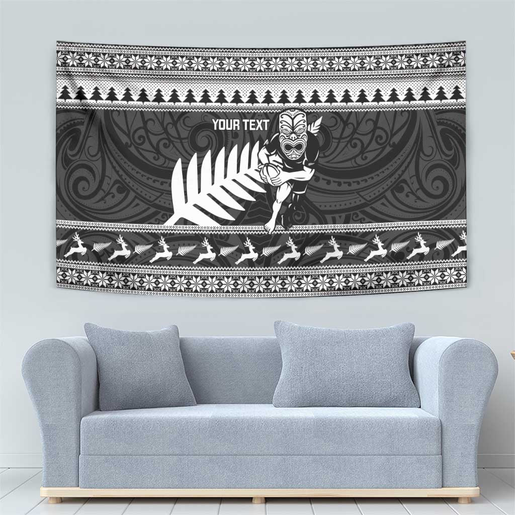 New Zealand Christmas Rugby Personalised Tapestry Meri Kirihimete All Black Maori - Polynesian Pride
