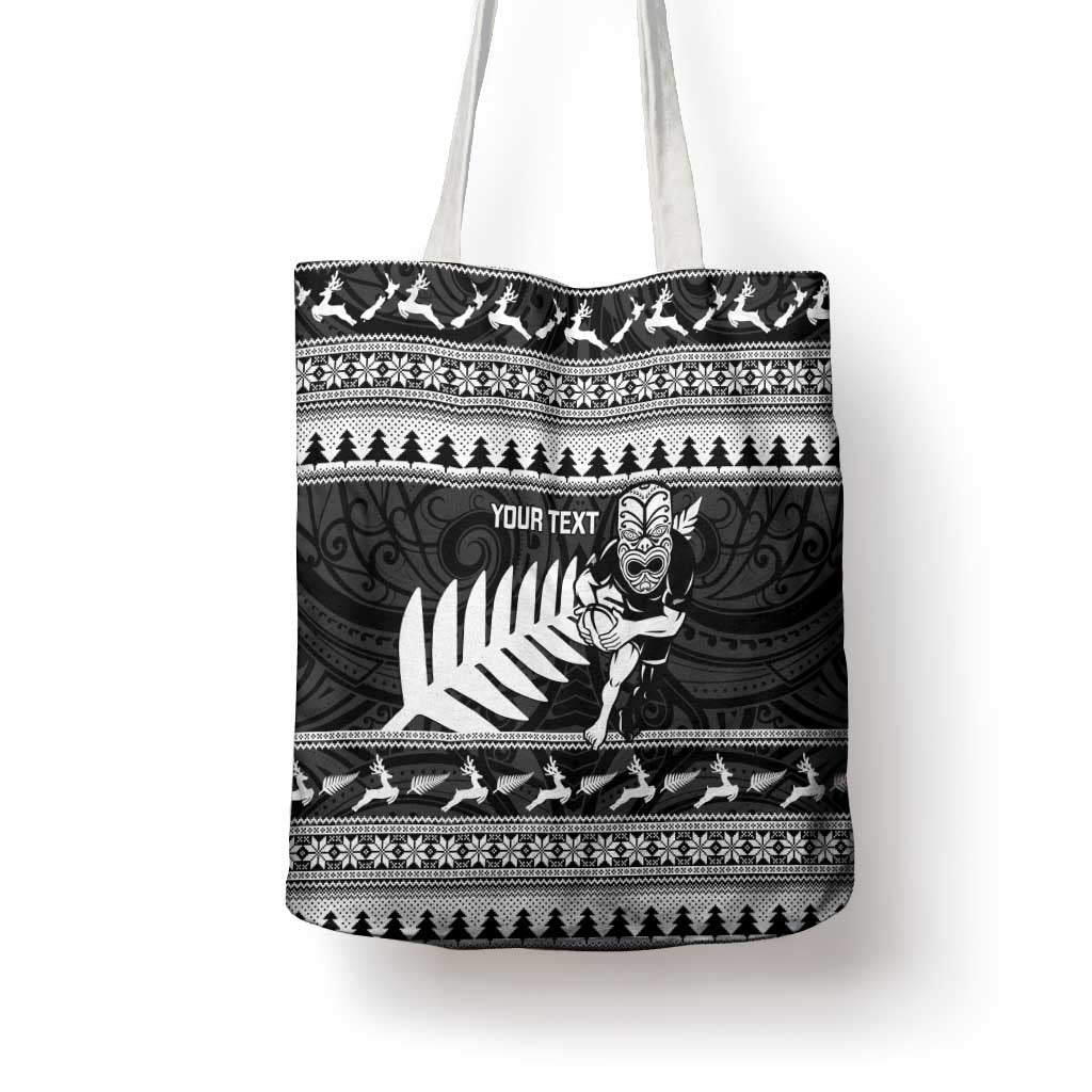 New Zealand Christmas Rugby Personalised Tote Bag Meri Kirihimete All Black Maori - Polynesian Pride