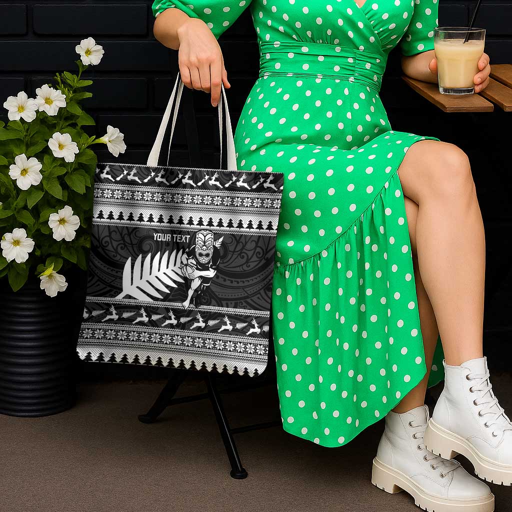 New Zealand Christmas Rugby Personalised Tote Bag Meri Kirihimete All Black Maori - Polynesian Pride