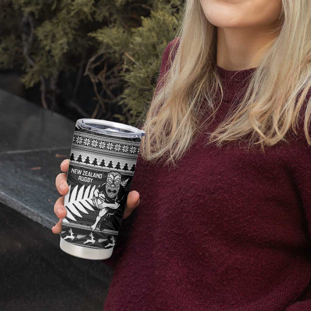 New Zealand Christmas Rugby Personalised Tumbler Cup Meri Kirihimete All Black Maori - Polynesian Pride