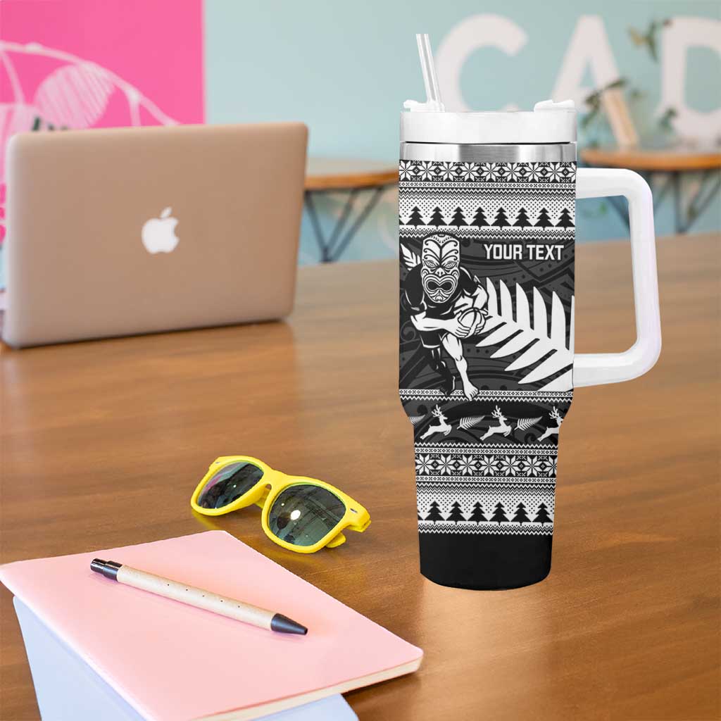 New Zealand Christmas Rugby Personalised Tumbler With Handle Meri Kirihimete All Black Maori - Polynesian Pride