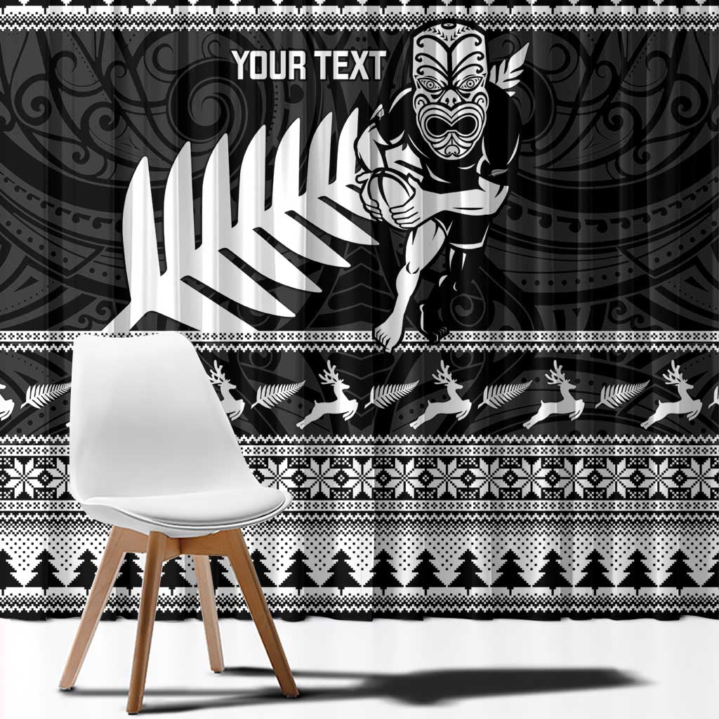 New Zealand Christmas Rugby Personalised Window Curtain Meri Kirihimete All Black Maori - Polynesian Pride