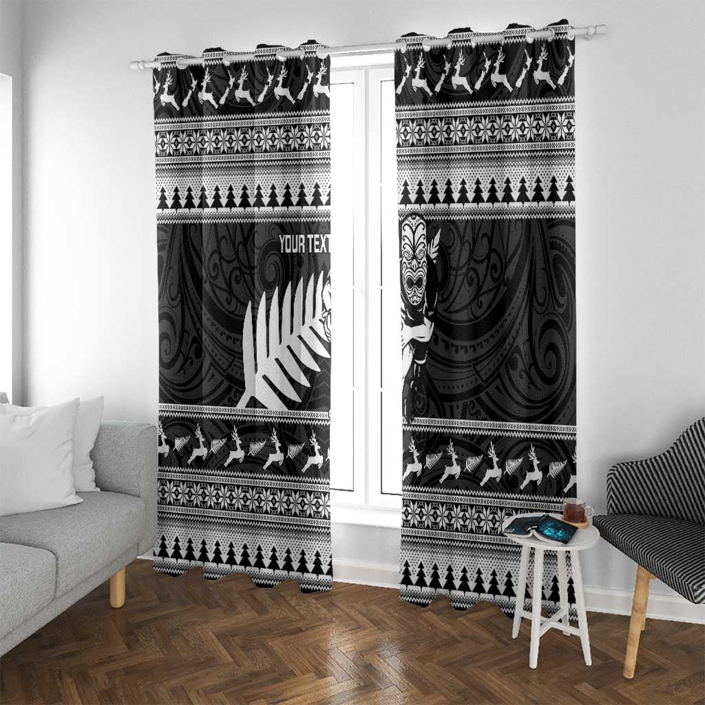 New Zealand Christmas Rugby Personalised Window Curtain Meri Kirihimete All Black Maori - Polynesian Pride