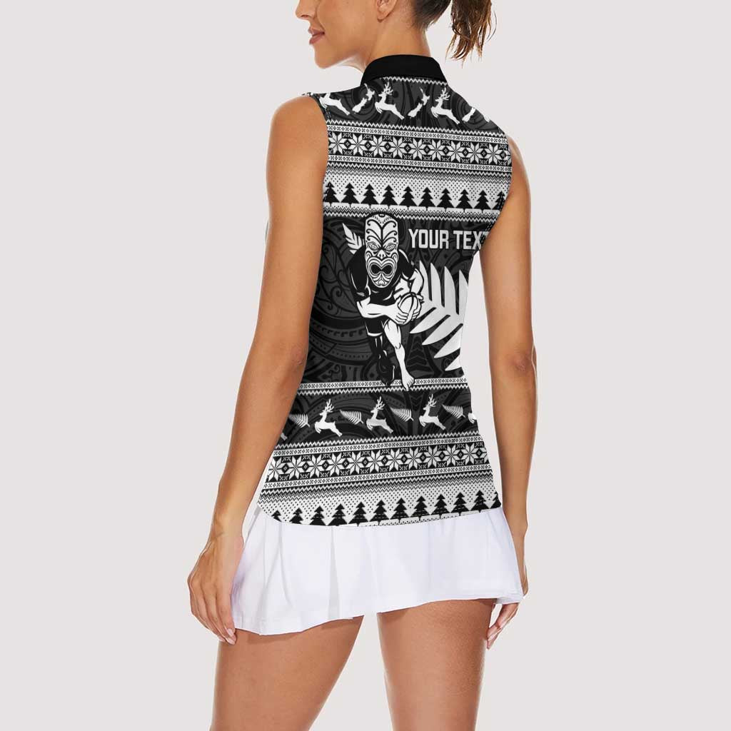 New Zealand Christmas Rugby Personalised Women Sleeveless Polo Shirt Meri Kirihimete All Black Maori - Polynesian Pride