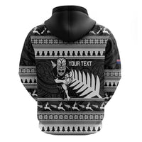 New Zealand Christmas Rugby Personalised Zip Hoodie Meri Kirihimete All Black Maori - Polynesian Pride