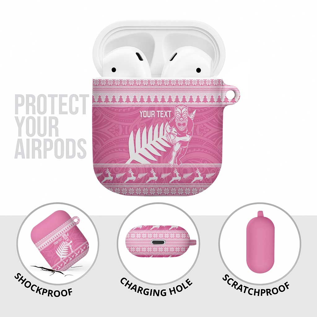 New Zealand Christmas Rugby Personalised AirPods Case Meri Kirihimete All Black Maori Pink Version - Polynesian Pride