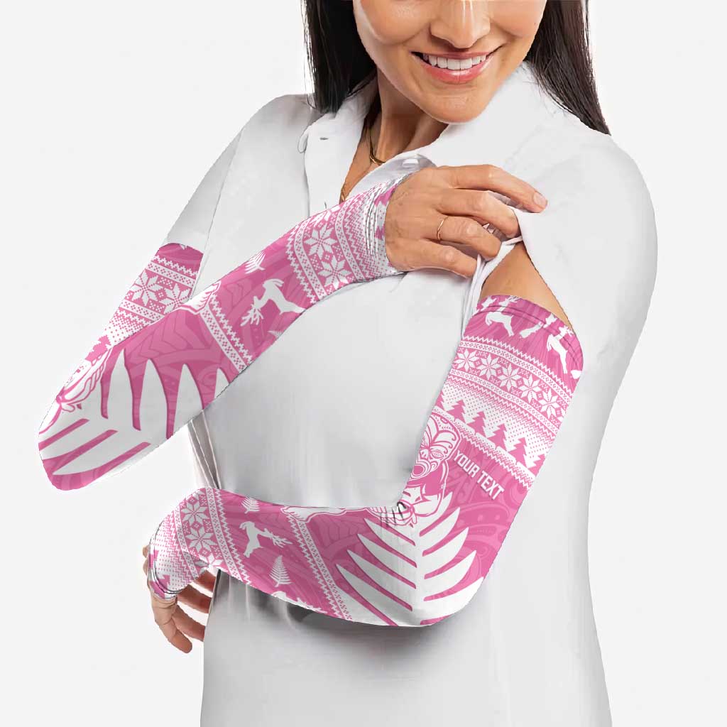New Zealand Christmas Rugby Personalised Arm Sleeves Meri Kirihimete All Black Maori Pink Version - Polynesian Pride